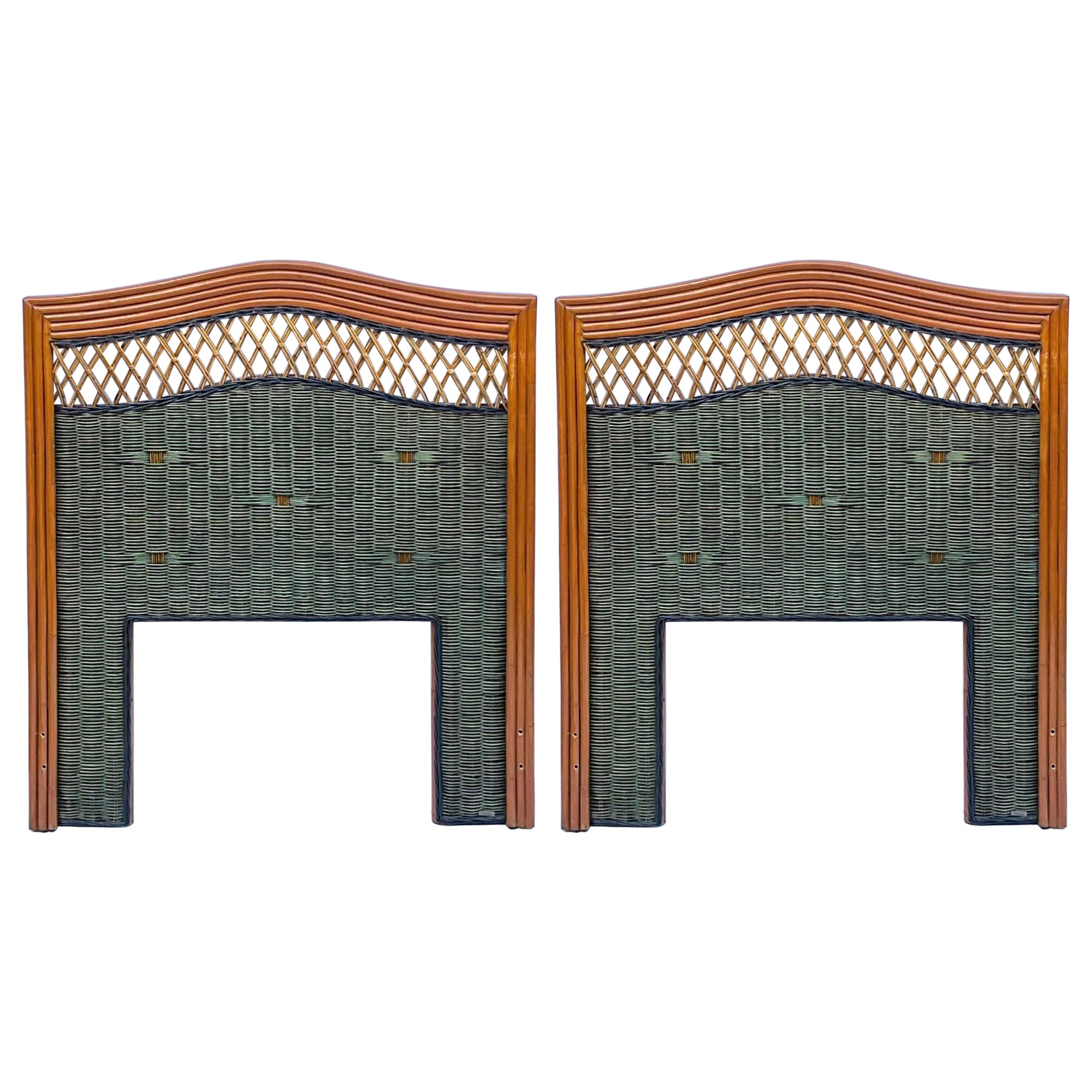 Late 20th-C. French Wicker & Rattan Twin Headboards / Daybed By Grange 