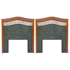 Vintage Late 20th-C. French Wicker & Rattan Twin Headboards / Daybed By Grange 
