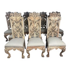 Set of Ten Gothic Style  Carved English Dining Chairs