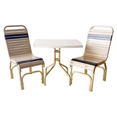 Mesa y sillas de metal para piscina Miami Gold Beige y Azul - 3 Piezas