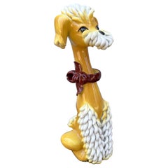 Mid Century 1960s Italian Spaghetti Poodle Dog  Statue Yellow White Ceramic