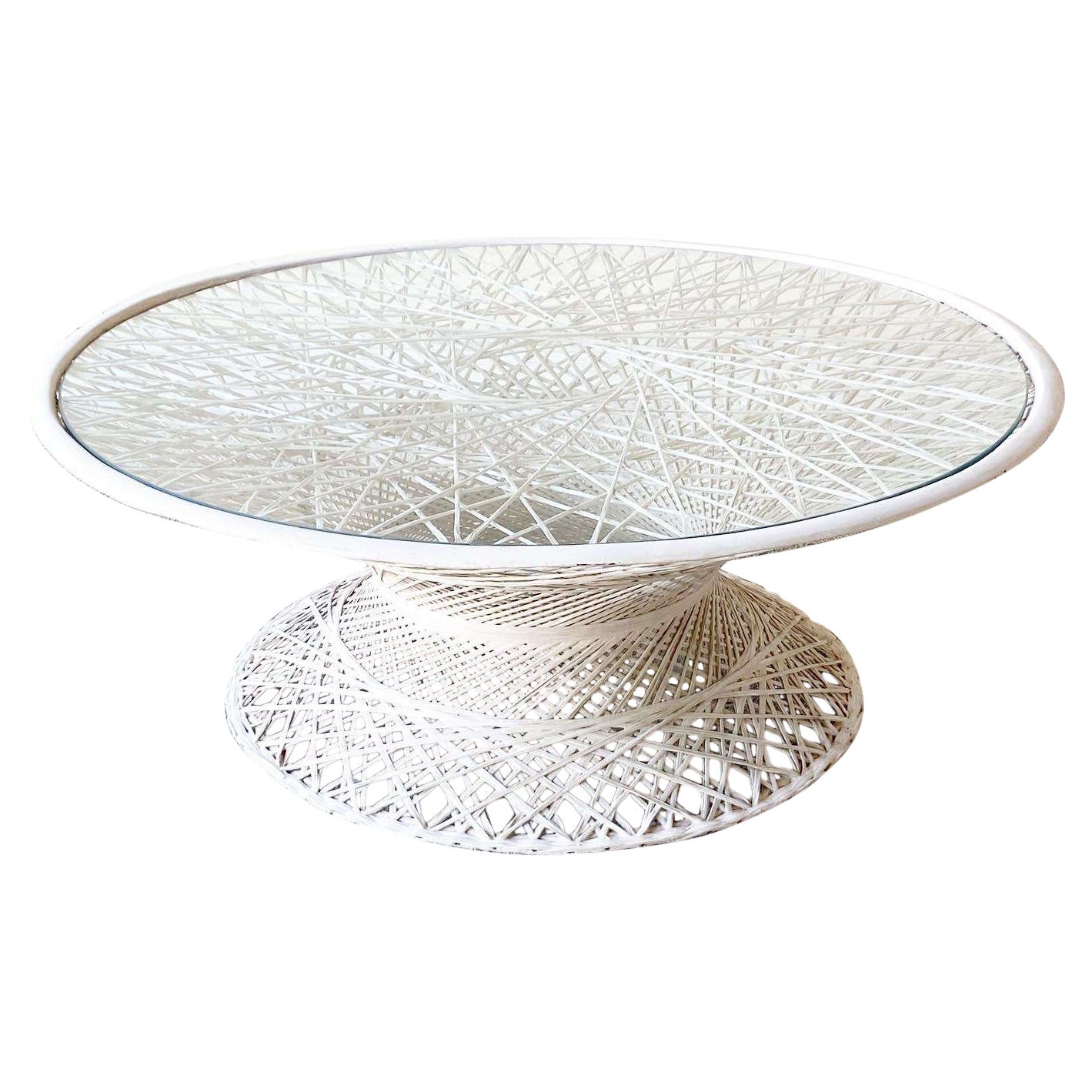 White Spun Fiberglass Glass Top Circular Coffee Table For Sale
