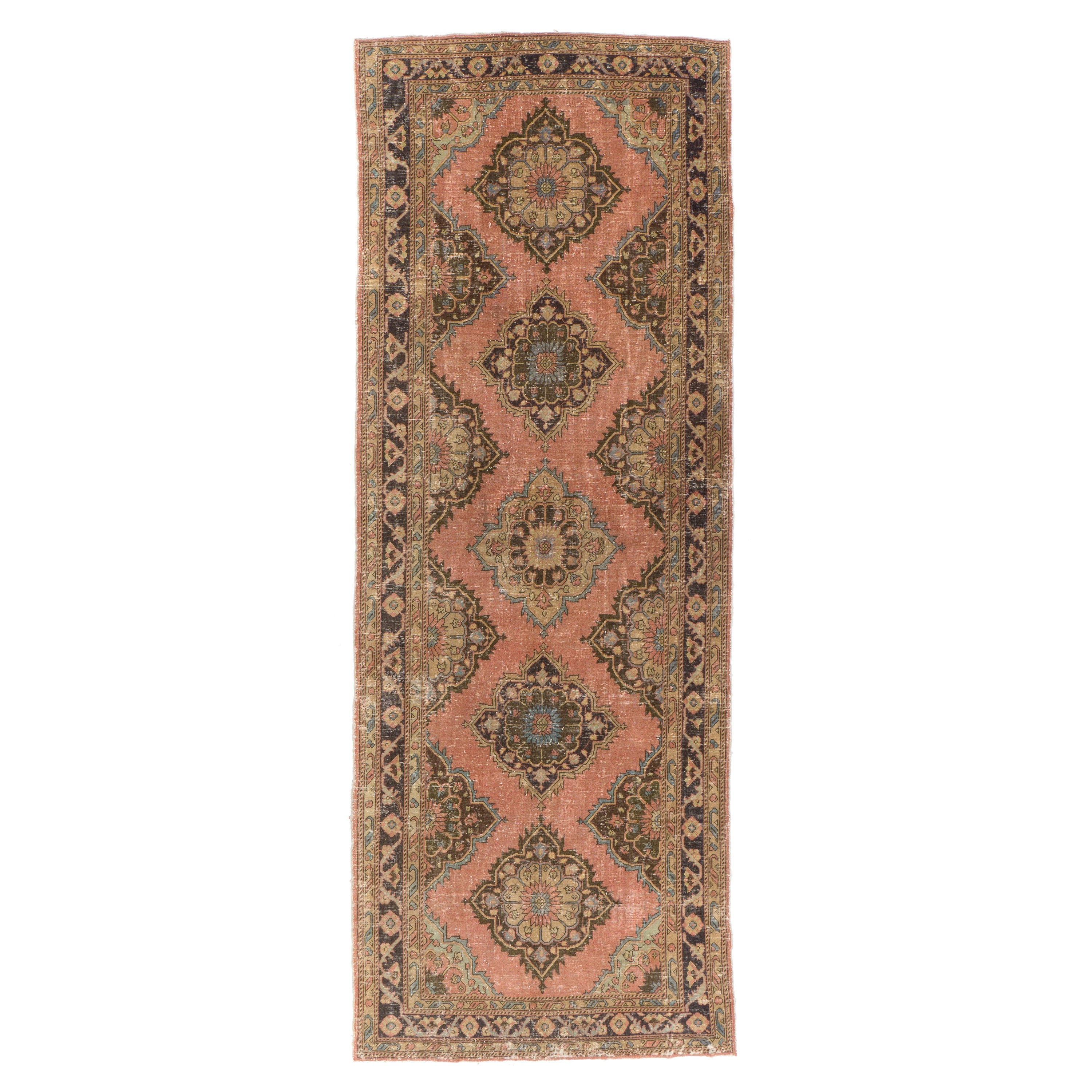 4.6x12.5 Ft Vintage Traditional Runner Rug. Handmade Wool Hallway Carpet For Sale