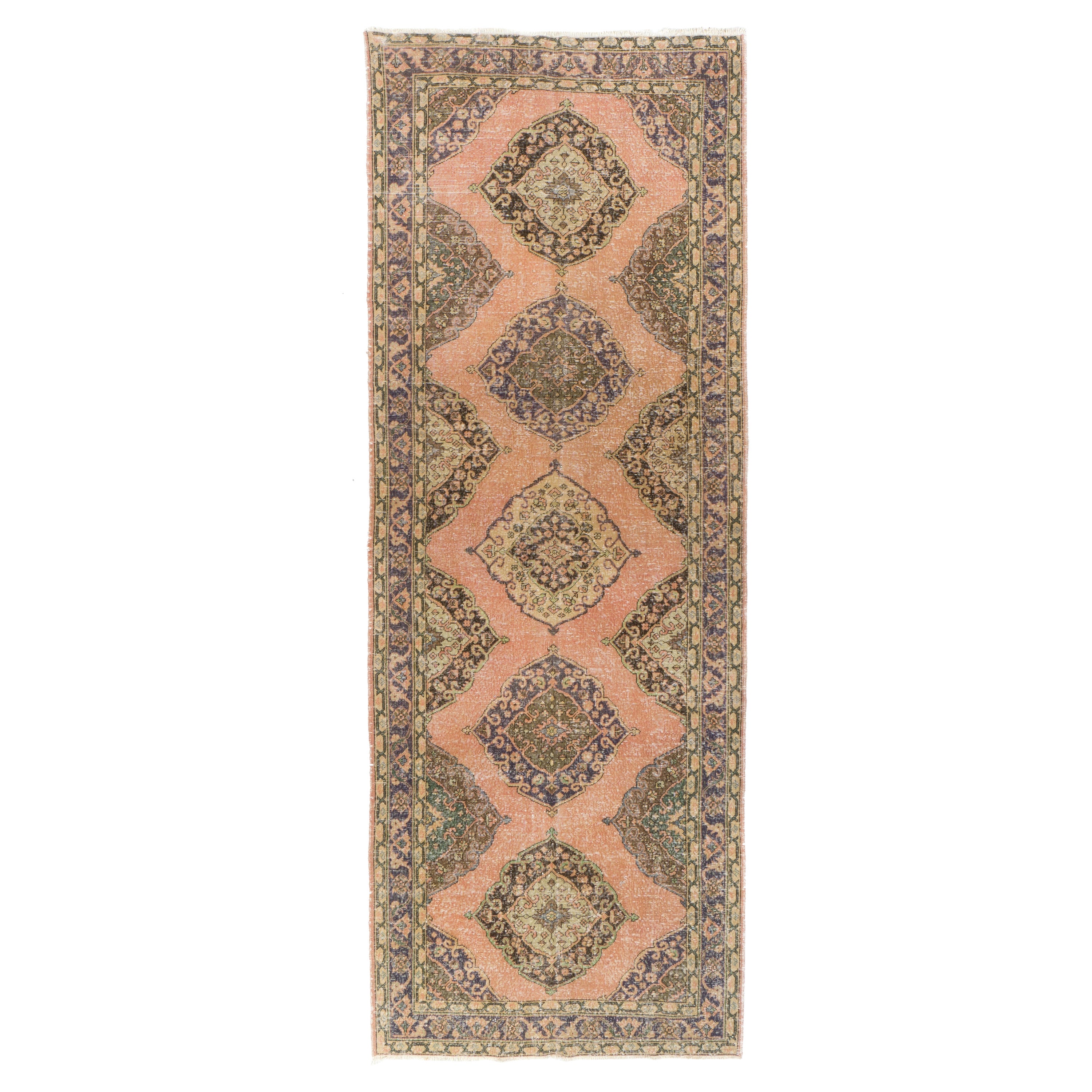 4.7x13.2 Ft Traditional Hand Knotted Runner Rug. Unique Vintage Corridor Carpet