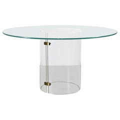 Vintage Round Pedestal Dining Table in Lucite Brass and Glass circa 1970s