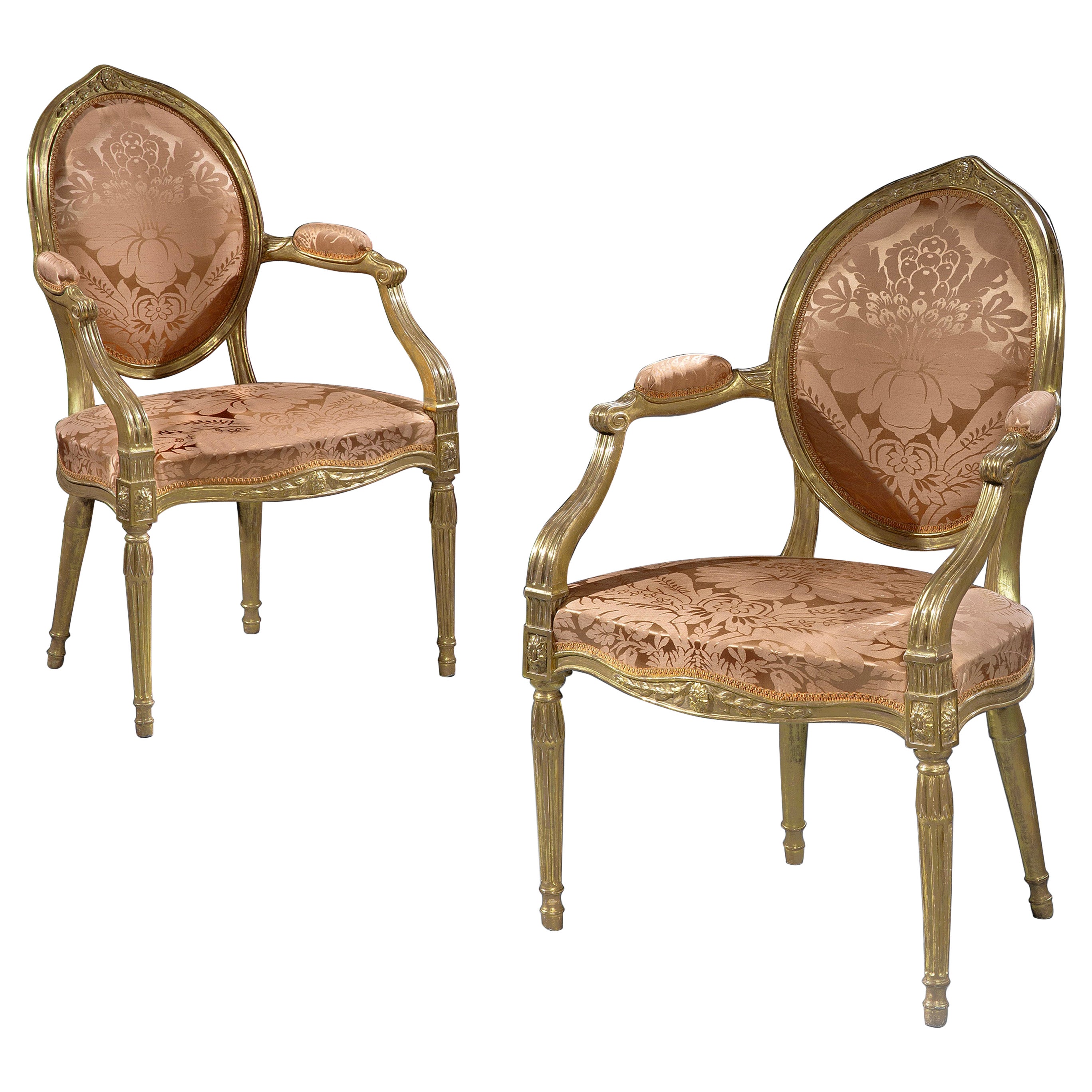 Pair of George III Neo-Classical Antique Giltwood Armchairs