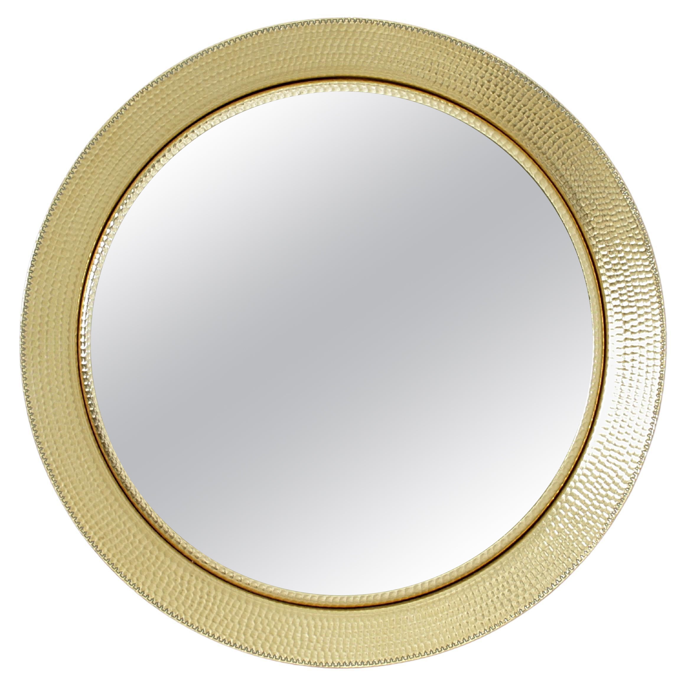 Mid-Century L. Burchiellaro Gilded Aluminium Round Wall Mirror, 60s Italy For Sale