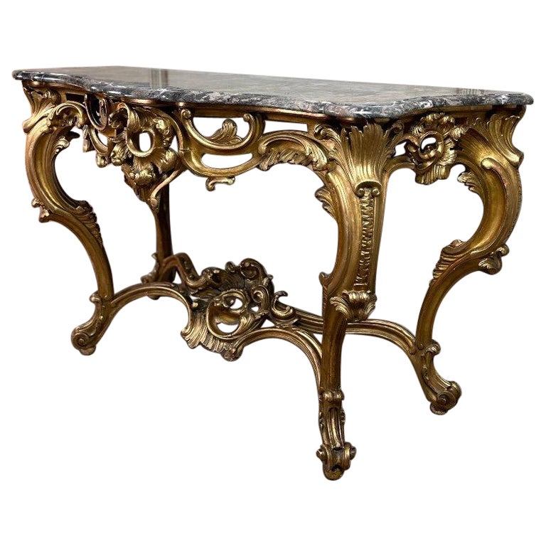 Louis XV Style Console In Golden Carved Wood, Italy Circa 1880