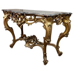 Antique Louis XV Style Console In Golden Carved Wood, Italy Circa 1880