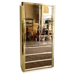 Postmodern Beige Gold and Smoked Mirrored Armoire