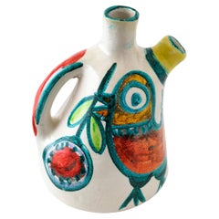 Jarra de cerámica de DeSimone, Jarrón decorativo, Italia, C 1960, Rojo, verde y amarillo
