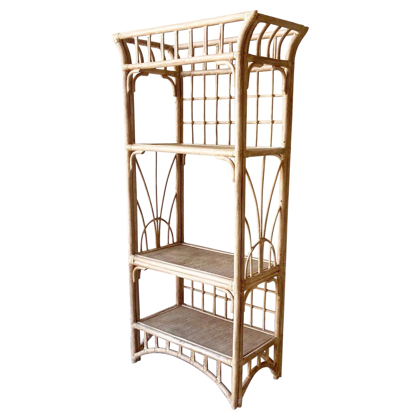 Boho Chic Bamboo Rattan Etagere/Bookcase For Sale at 1stDibs