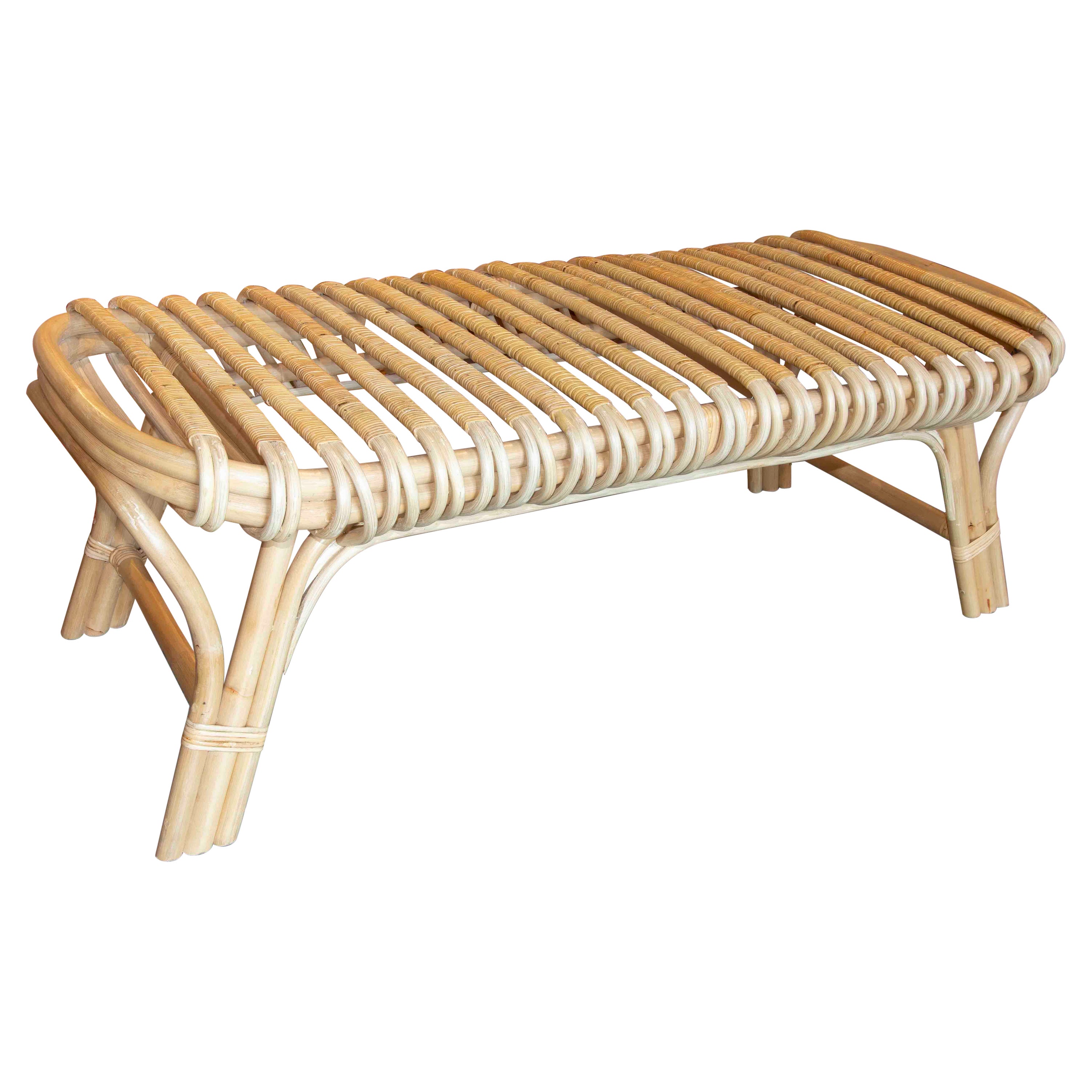 Handmade Bamboo and Wicker Rectangle Bench For Sale
