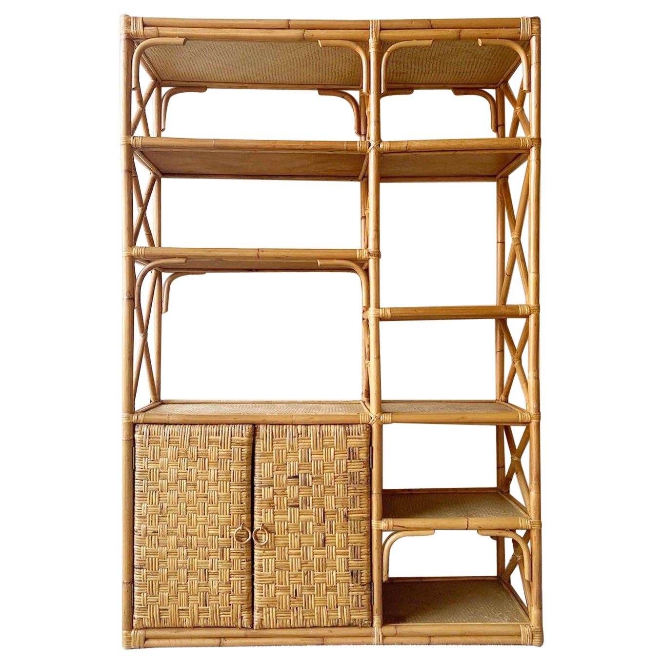 Boho Chic Bamboo Rattan and Wicker Etagere/Bookcase