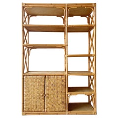 Vintage Boho Chic Bamboo Rattan and Wicker Etagere/Bookcase