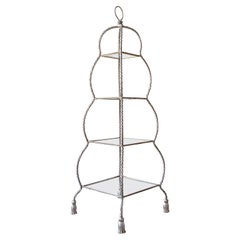 Regency Twisted Metal Rope 4 Tier Glass Shelf Etagere