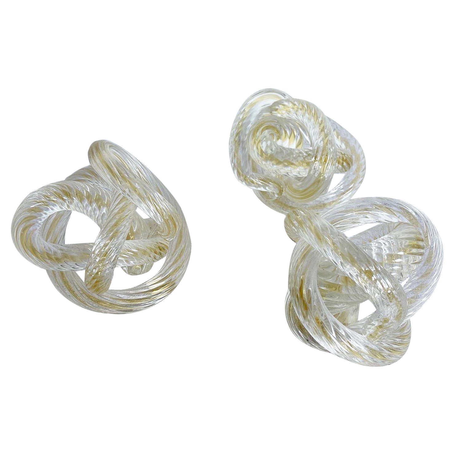 Hand Blown Murano Style Glass Ribbed and Twisted "Love Knot" Sculpture, Set of 3 For Sale