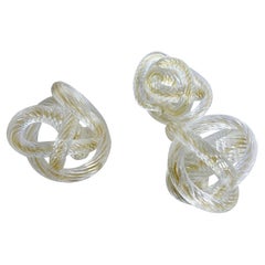 Hand Blown Murano Style Glass Ribbed and Twisted "Love Knot" Sculpture, Set of 3