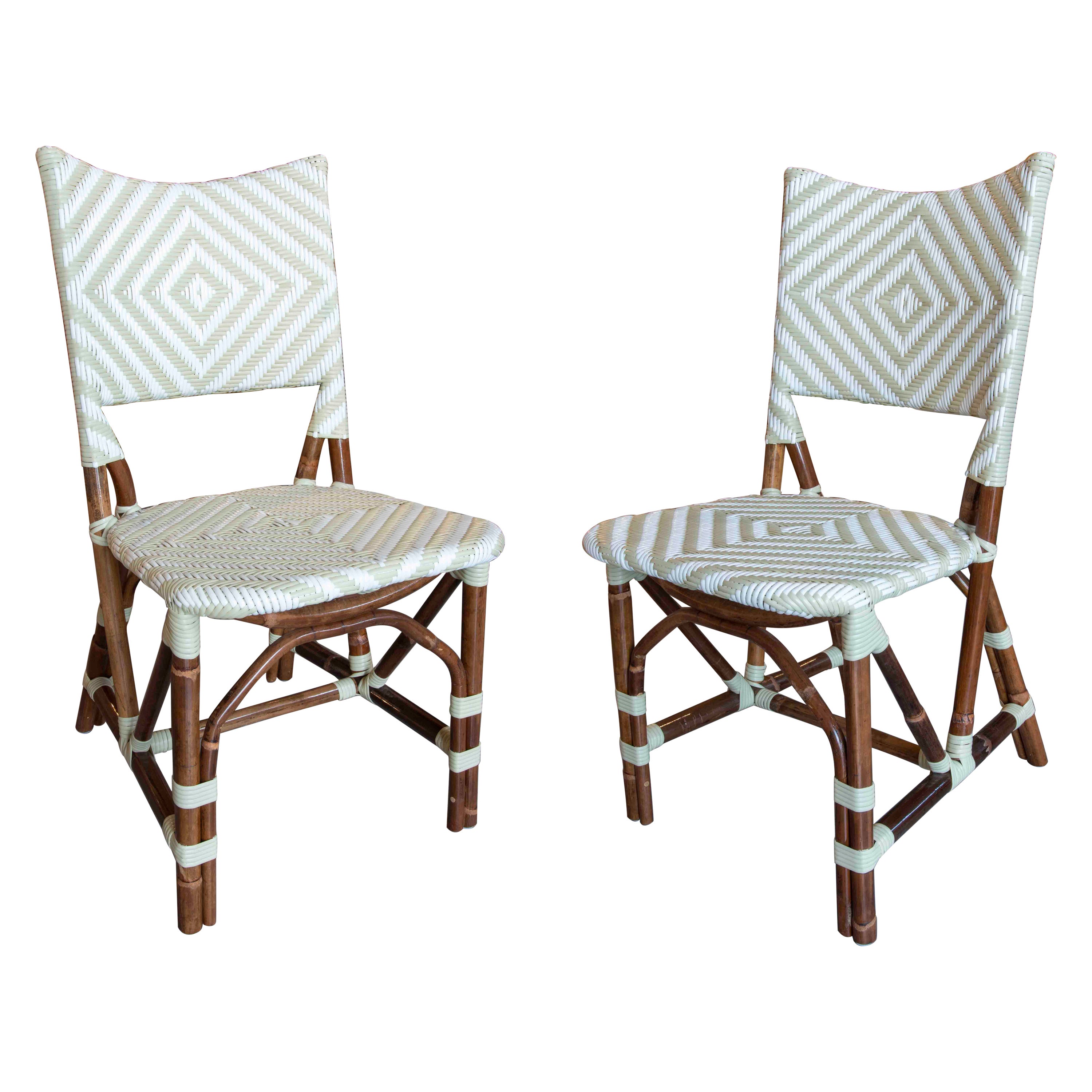Pair Chairs Made of Synthetic Material and Bamboo for Outdoor Use For Sale