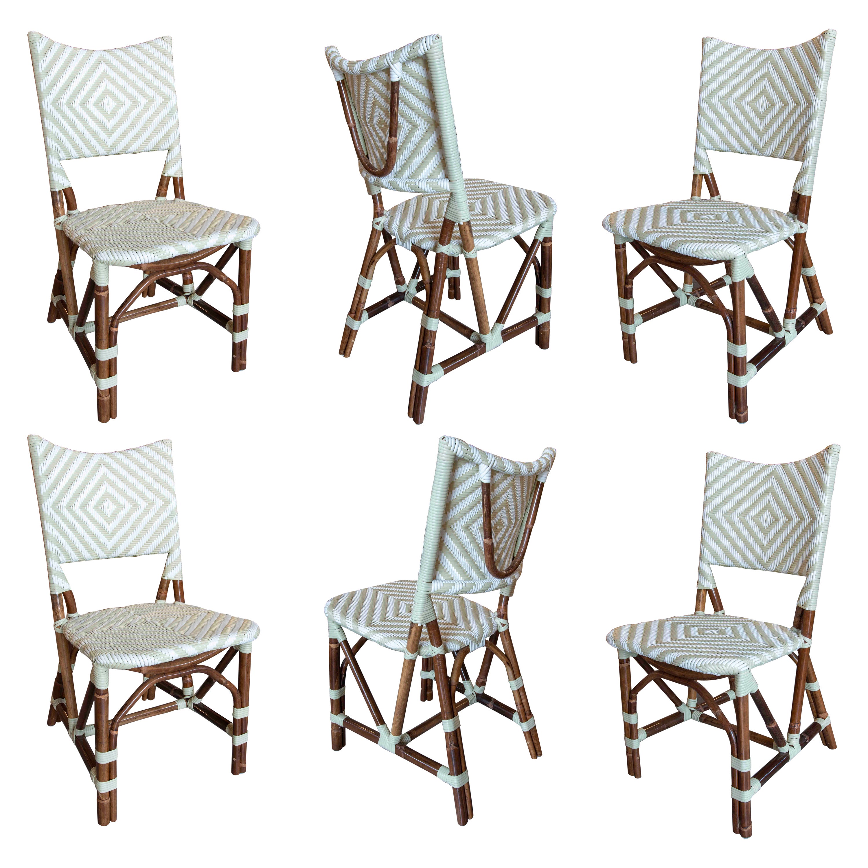 Set of six Chairs Made of Synthetic Material and Bamboo for Outdoor Use For Sale