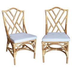 Pair of Handmade Bamboo Armchairs with Beige Cushions