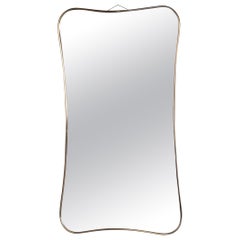 Italian Vintage Wall Mirror with Brass Frame in Giò Ponti Style, 1970s
