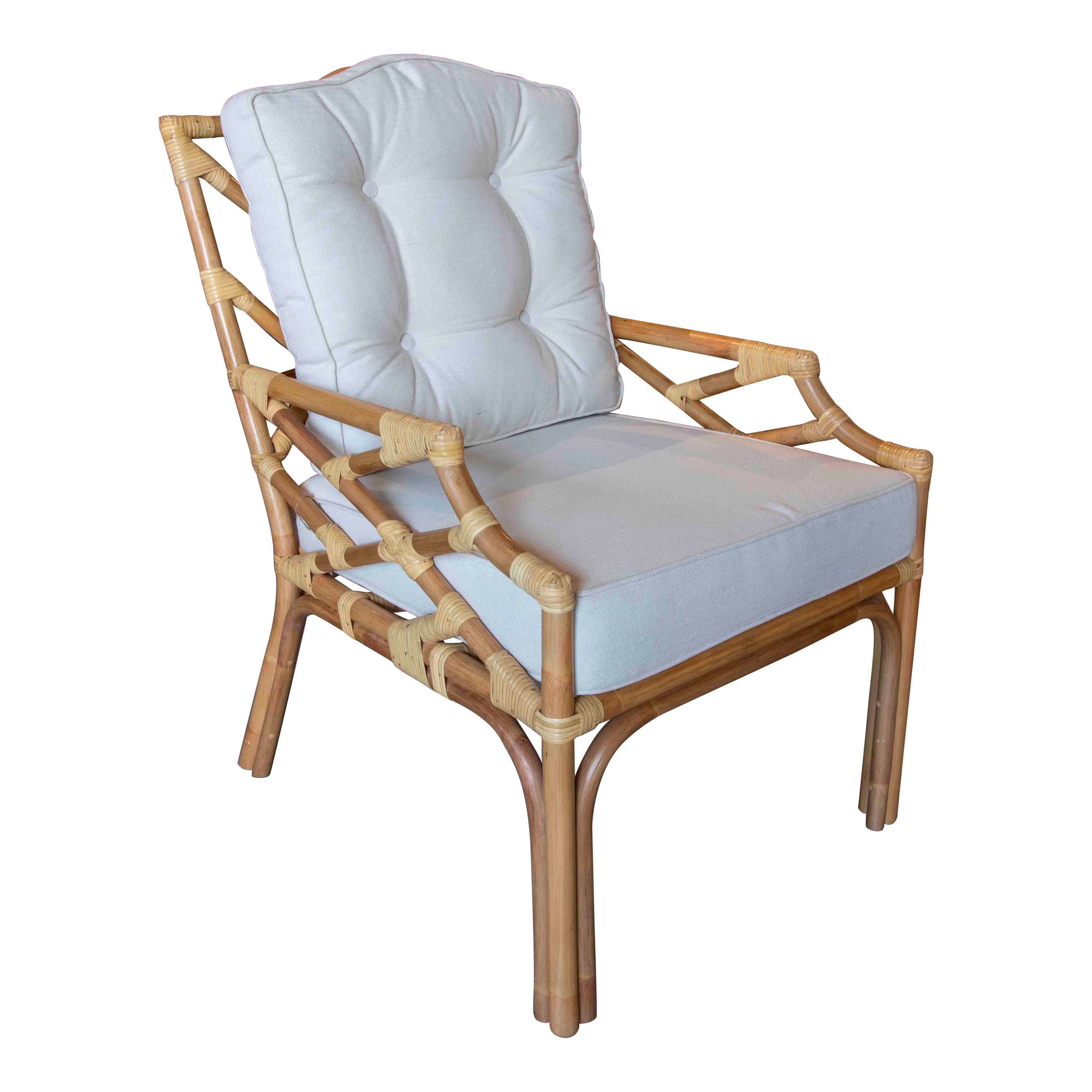 Handmade Bamboo Armchair with Beige Cushion For Sale