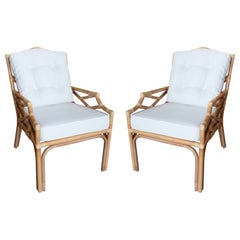 Pair of Handmade Bamboo Armchairs with Beige Cushions