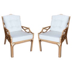 Pair of Handmade Bamboo Armchairs with Beige Cushions