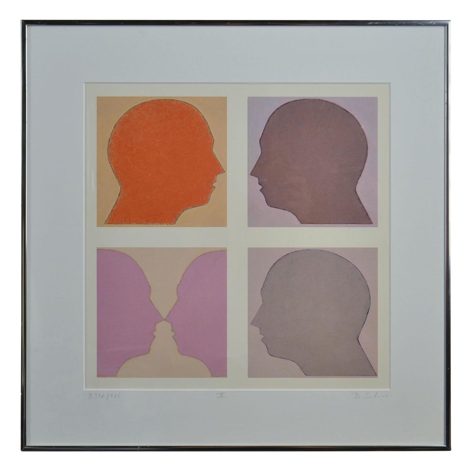 Lithograph of Silhouette Faces by Beate Selzer For Sale