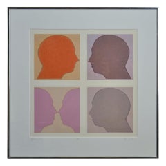 Vintage Lithograph of Silhouette Faces by Beate Selzer