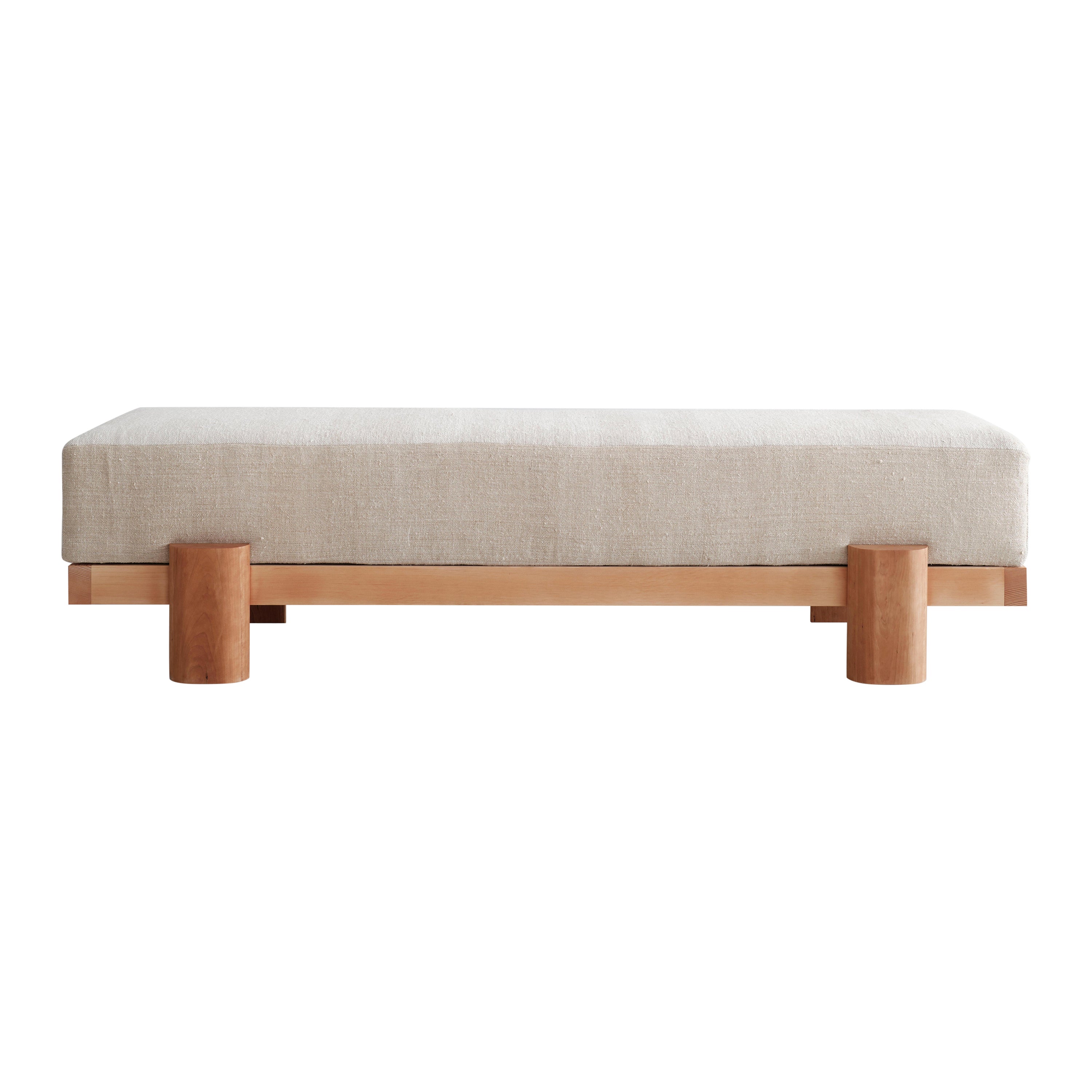 Upholstered Cherry Wood and Douglas Fir Bench by Gregory Beson For Sale