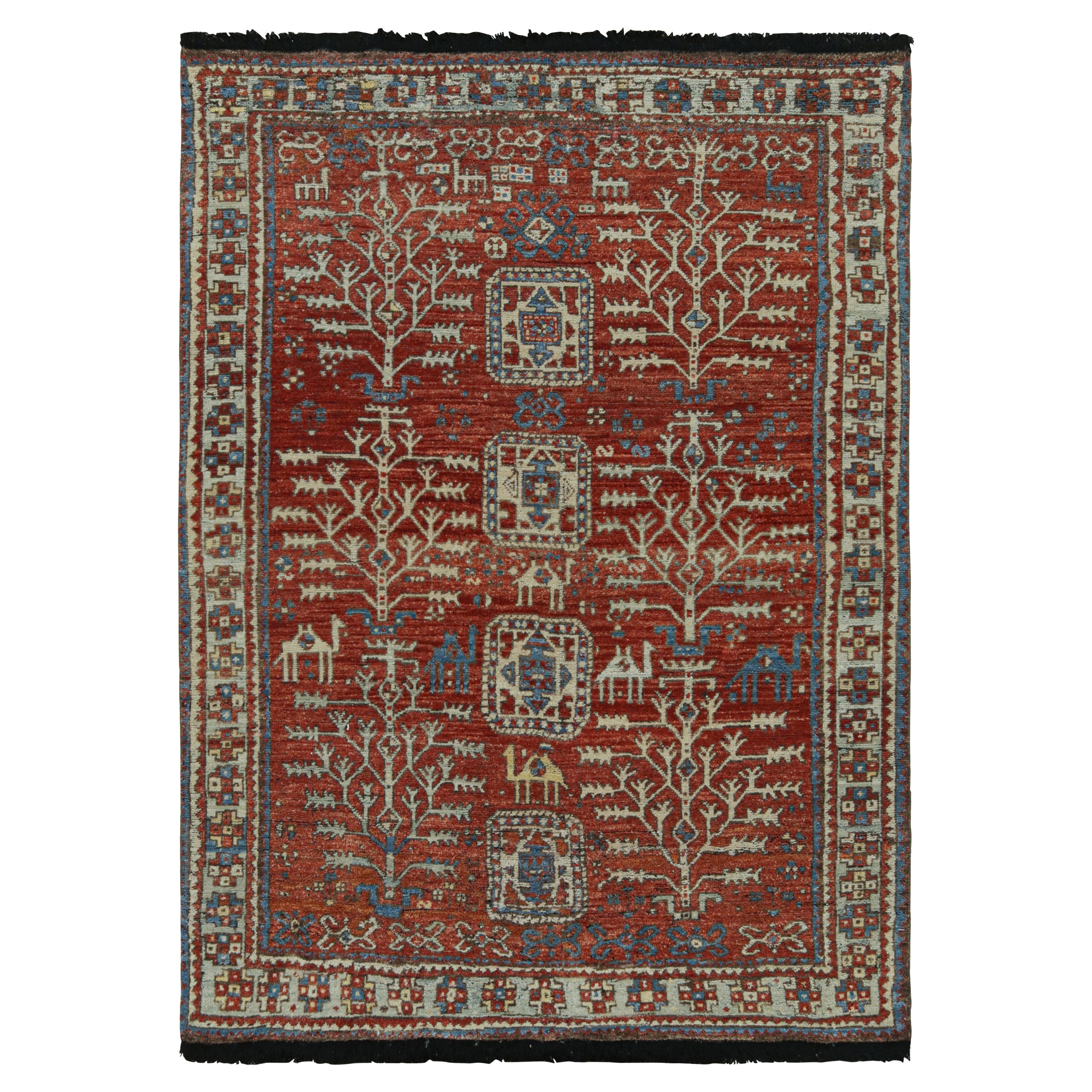 Rug & Kilim’s Tribal Style Rug in Red with Pictorials and Geometric Patterns For Sale