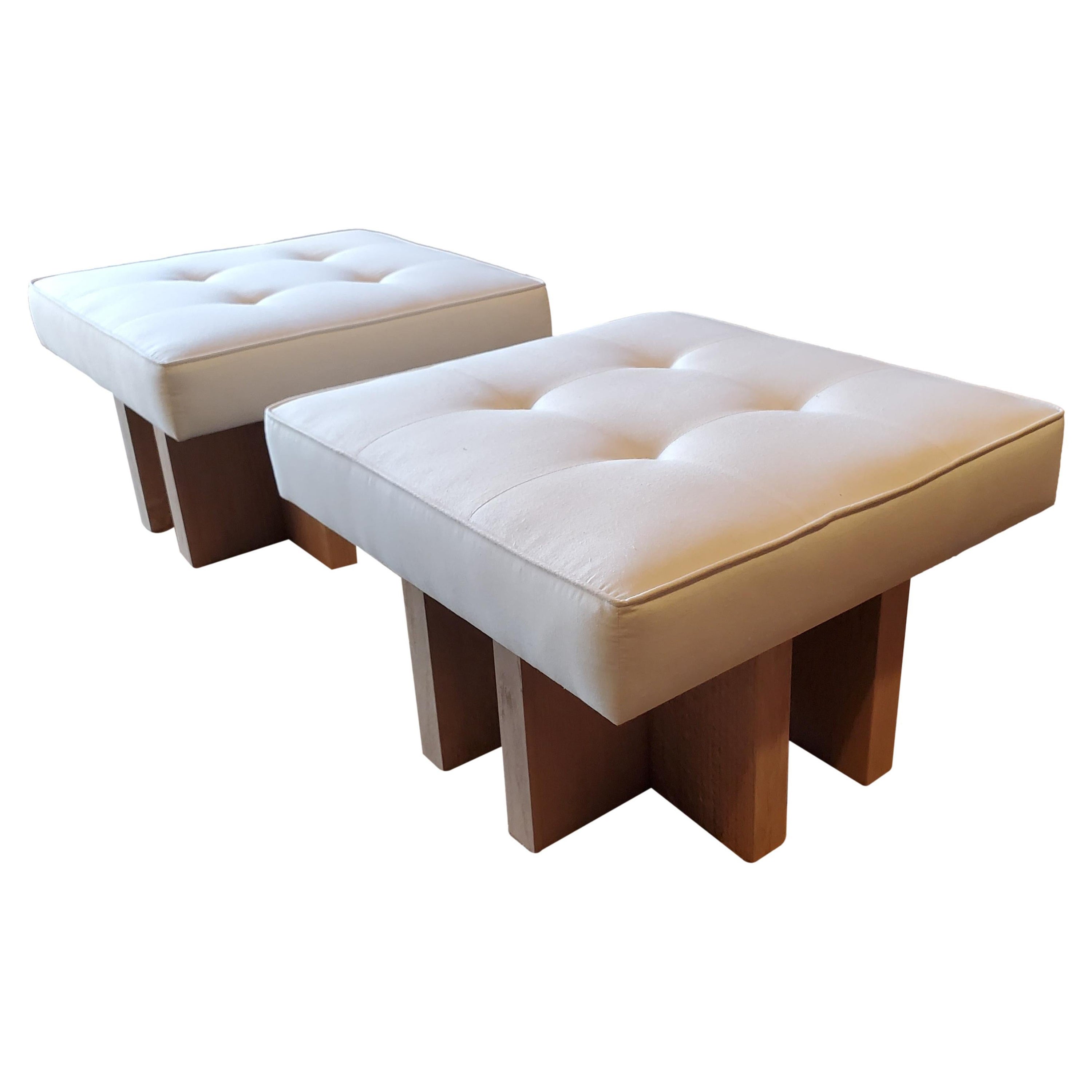Pair of custom made Gueridon Ottomans, COM Upholstery, Made in USA. For Sale 1