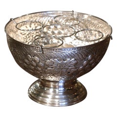 Vintage Mid-Century French Brass Silver Plated Wine Cooler with Repousse Vine Motifs