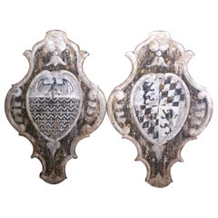 Pair of 19th Century Italian Painted Wall Hanging Shields with Family Crests