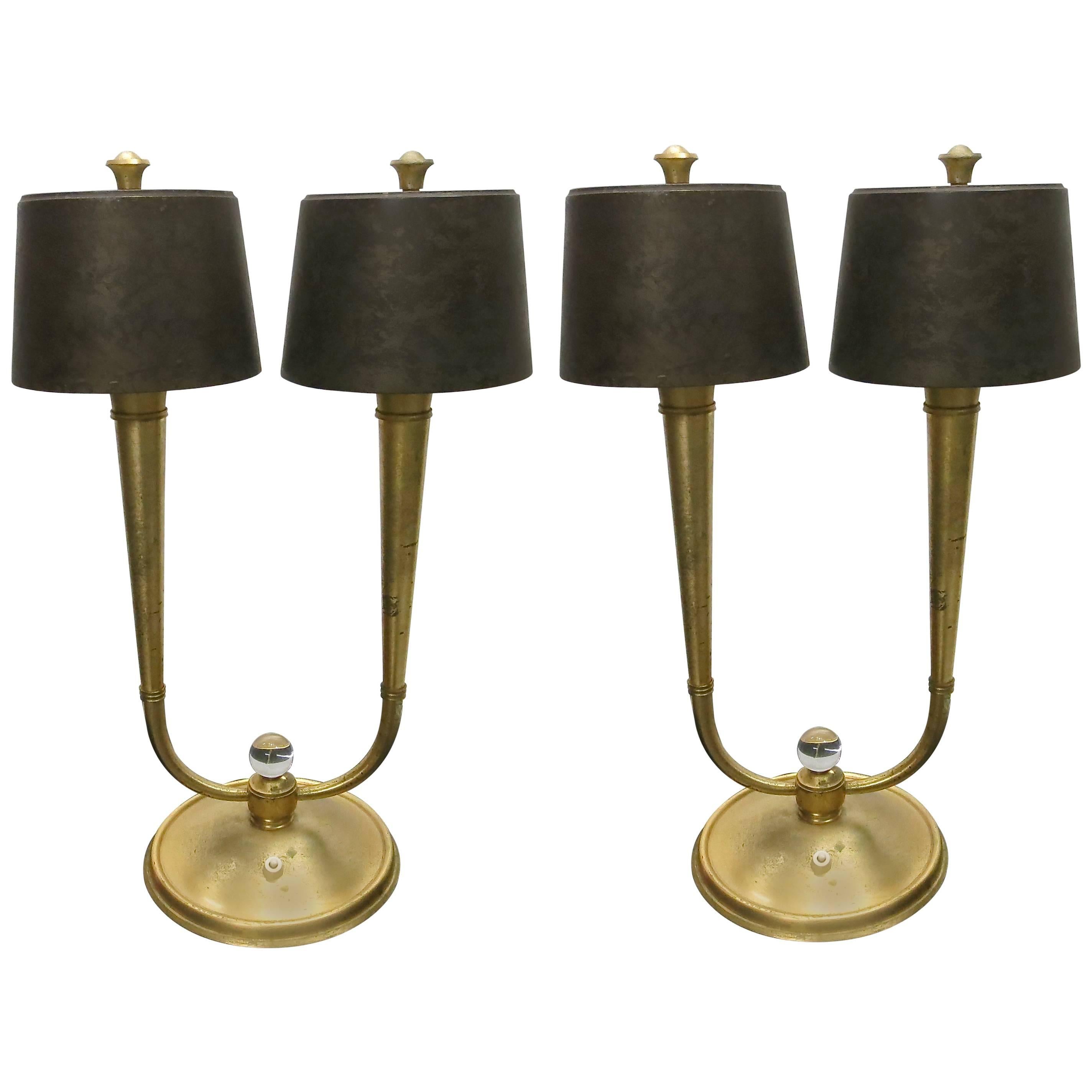 Lampes de table en bronze doré par Gnet et Michon, vers 1930, fabriquées en France en vente