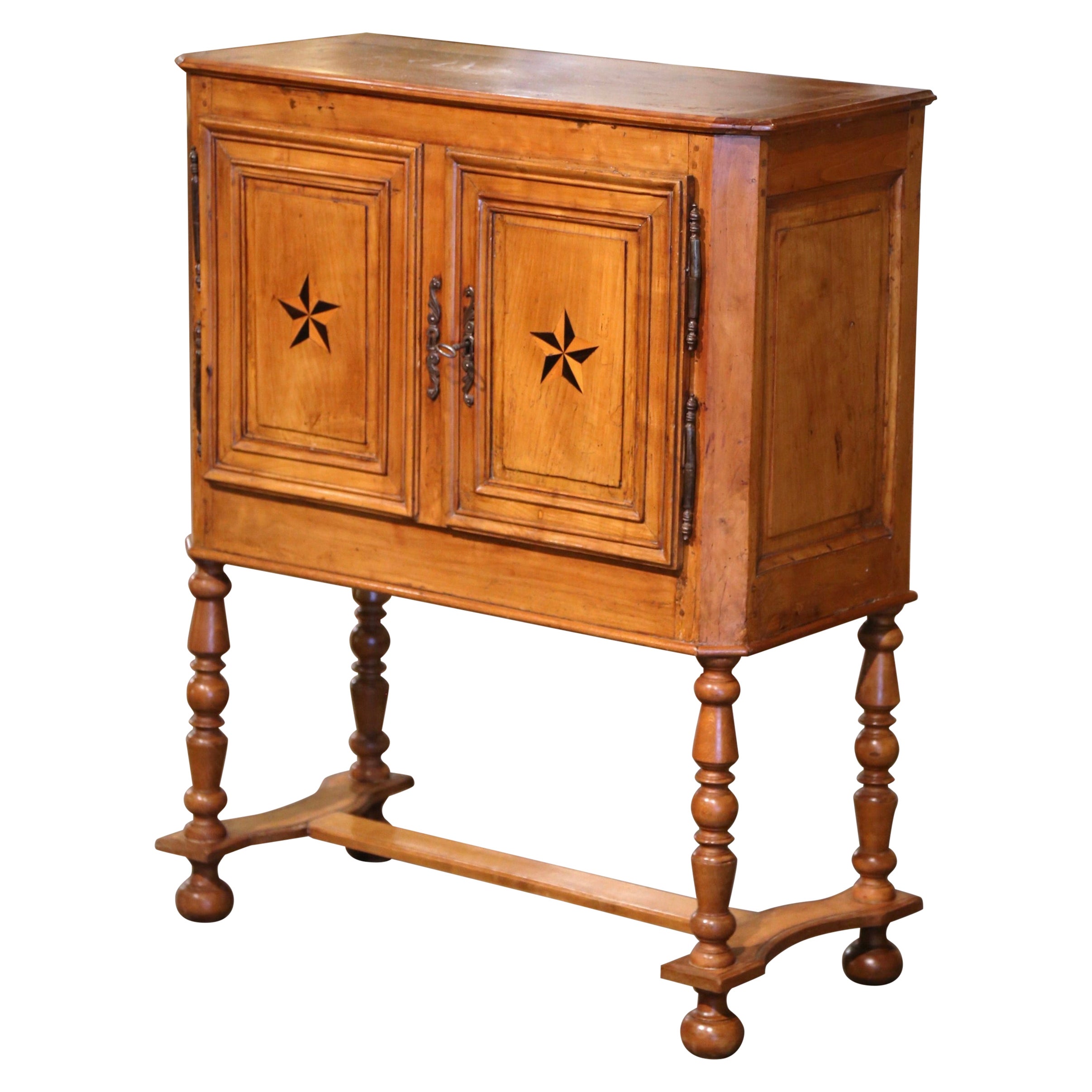 19th Century Louis XIII Carved Cherry and Oak Buffet Cabinet with Inlaid Motifs