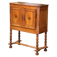 19th Century Louis XIII Carved Cherry and Oak Buffet Cabinet with Inlaid Motifs