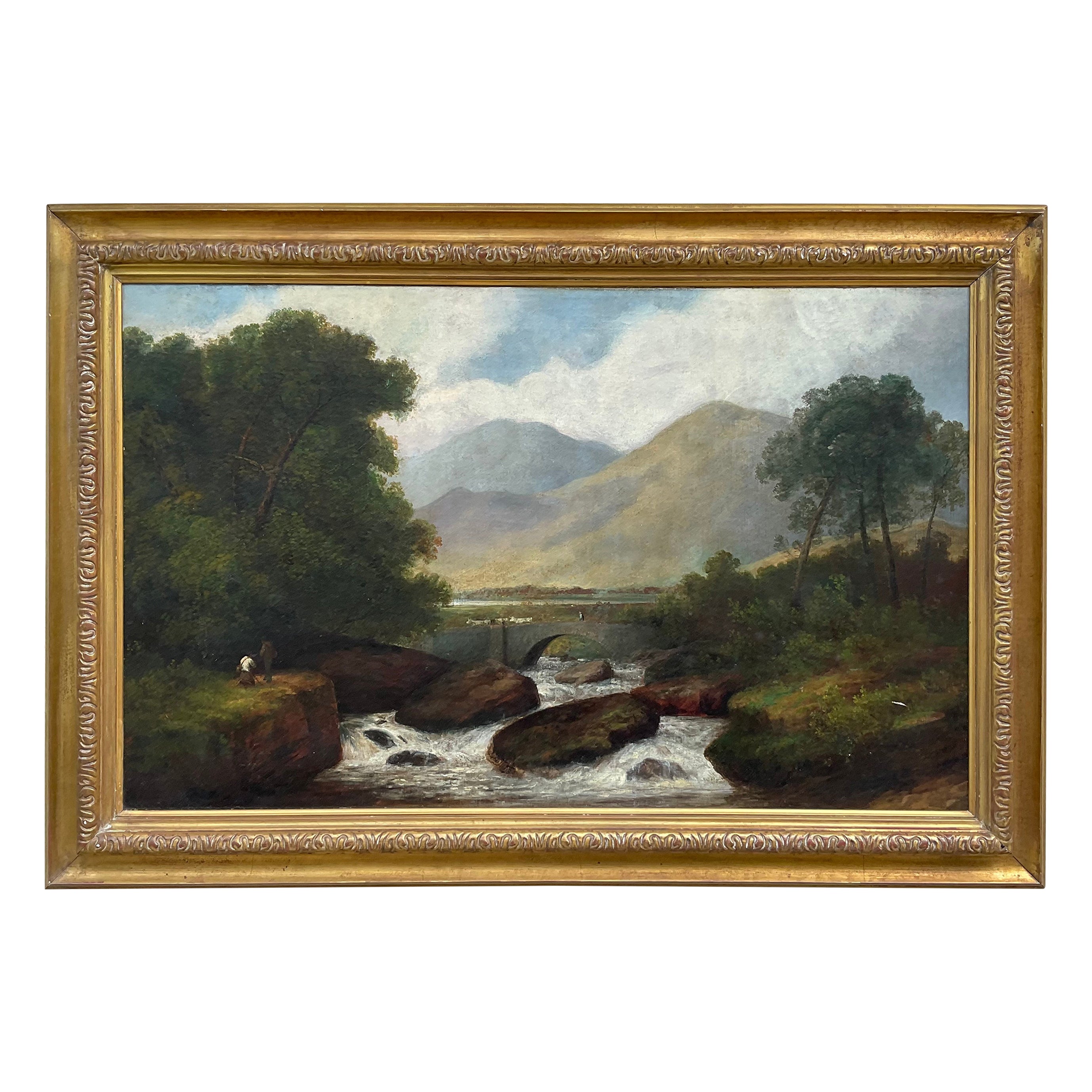 19 Century Scottish Or English River Landscape Oil Painting