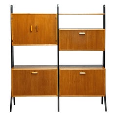 1950s Modular Unit In Teak With Black Lacquered Stands By Treman Sweden