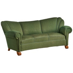 Tor Wolfenstein, geschwungenes Sofa, Stoff, Holz, Schweden, 1940er Jahre