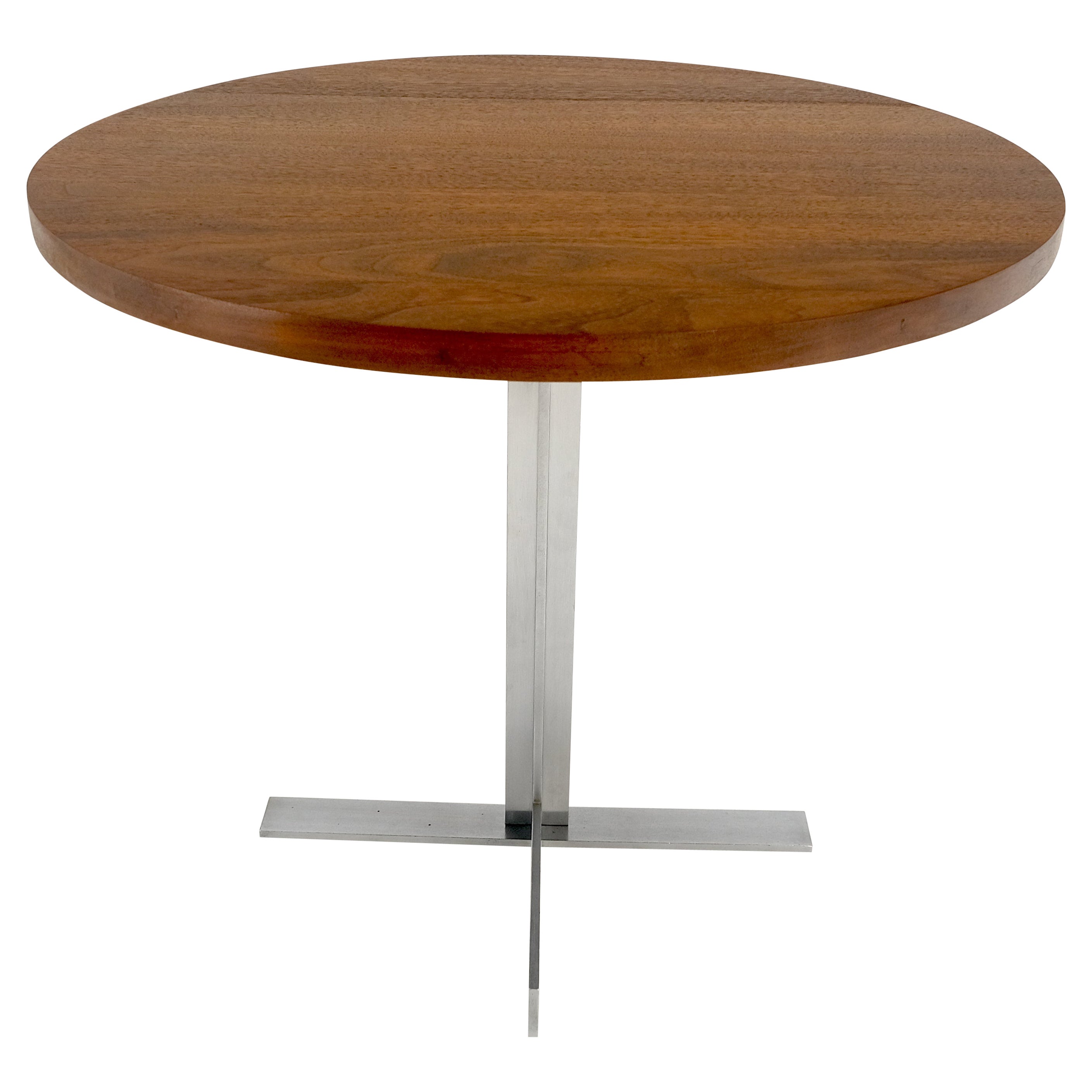 Solid Walnut Round Top Brushed Machined Stainless Steel Base Side End Table Stan For Sale