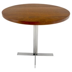 Solid Walnut Round Top Brushed Machined Stainless Steel Base Side End Table Stan