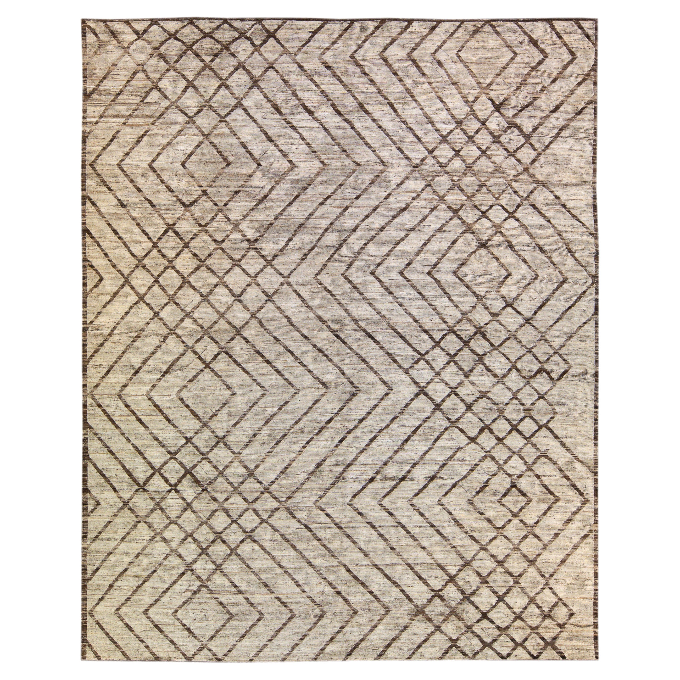 Tribal Light Brown Contemporary Moroccan Style Wool Rug  For Sale