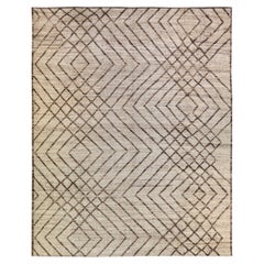 Tribal Light Brown Contemporary Moroccan Style Wool Rug 