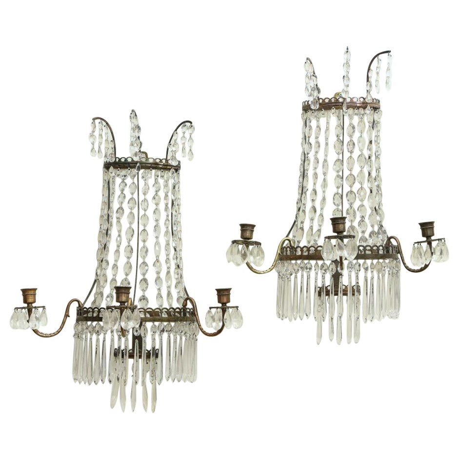 Pair of Beaded Crystal Waterfall Wall Lights For Sale