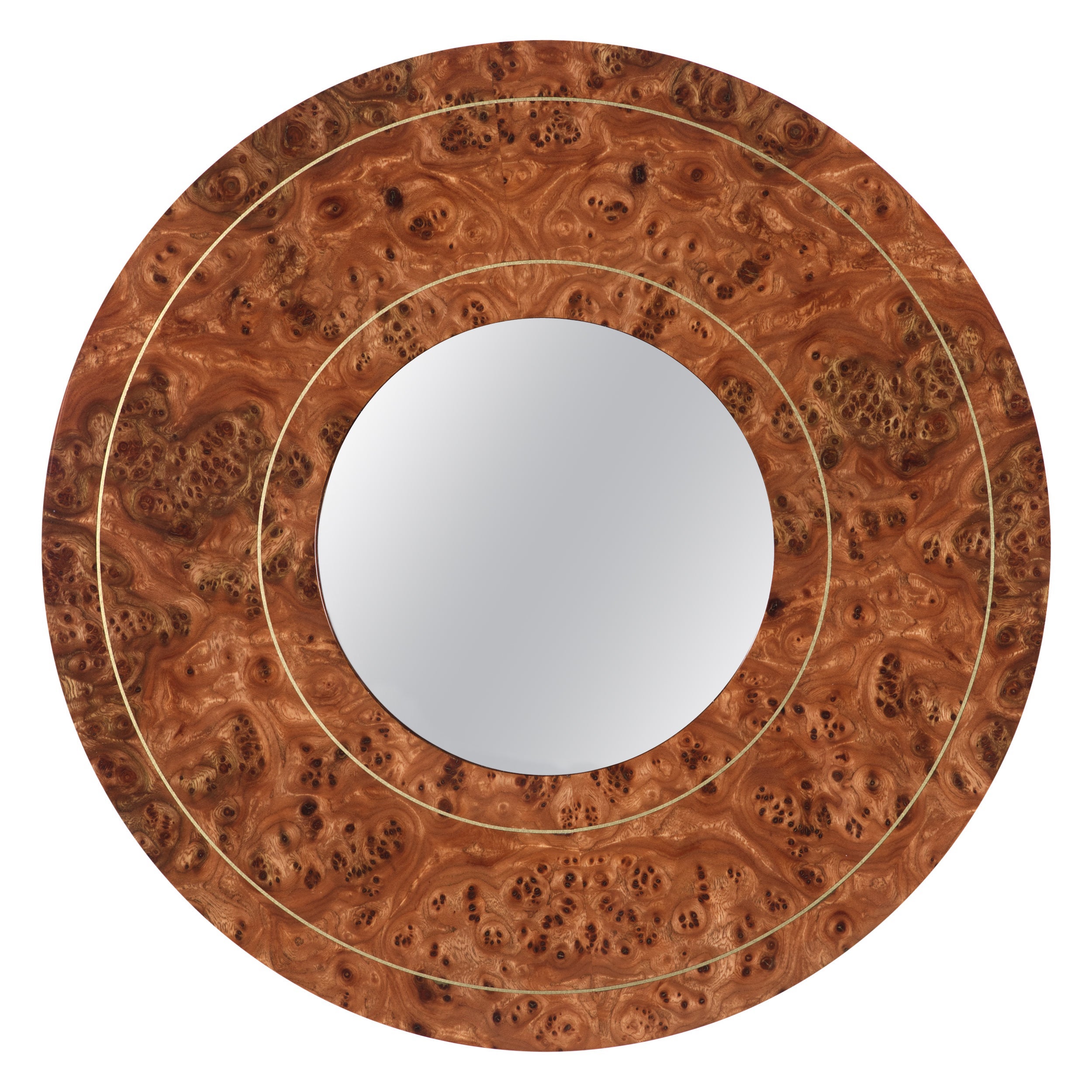 Gorgeous Elm Burl Inlaid Round Mirror For Sale