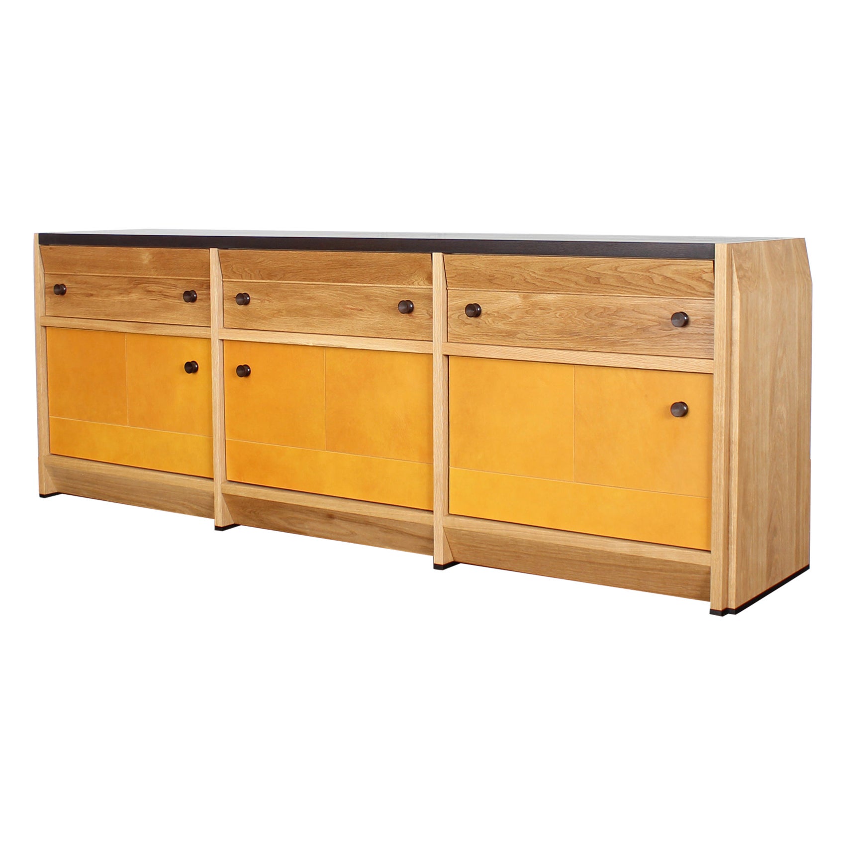 Octavia solid wood and leather credenza and sideboard by Crump and Kwash  For Sale