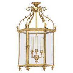 Vintage Lacquered Brass Hexagonal Lantern